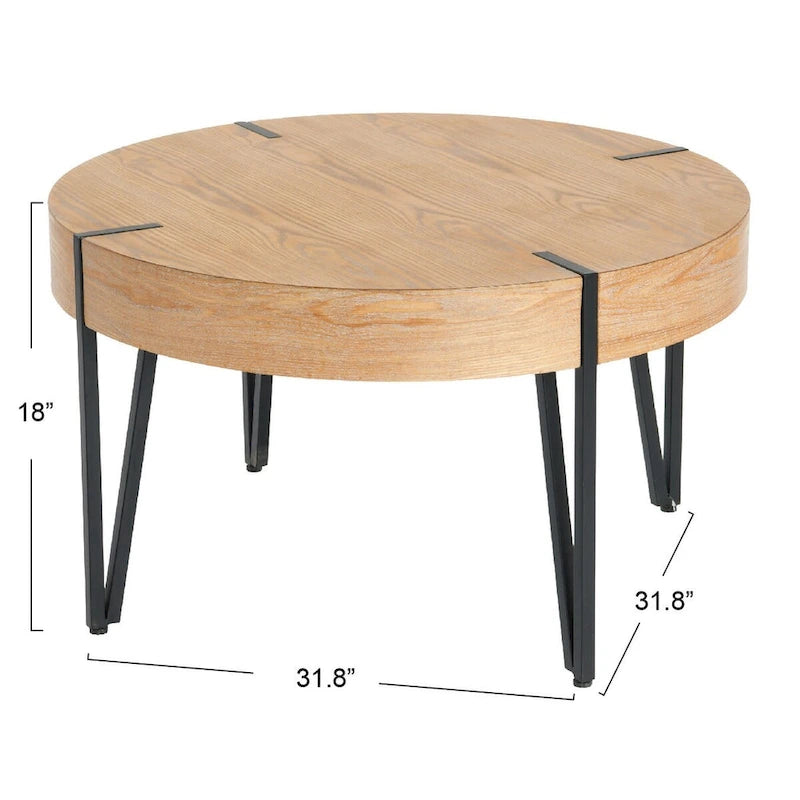 Table basse ronde en bois recyclé - 80x80x46