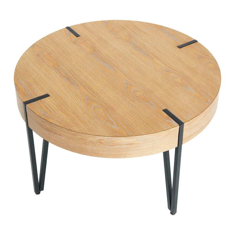Table basse ronde en bois recyclé - 80x80x46