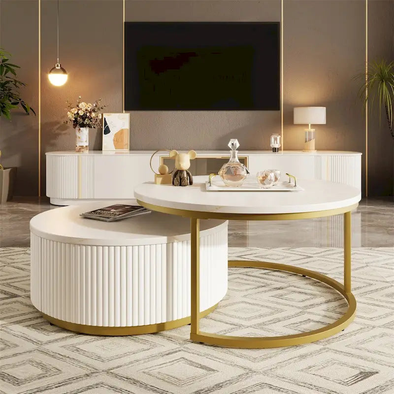 Table basse gigogne ronde moderne avec tiroir (Lot de 2) par Harper&Bright Designs