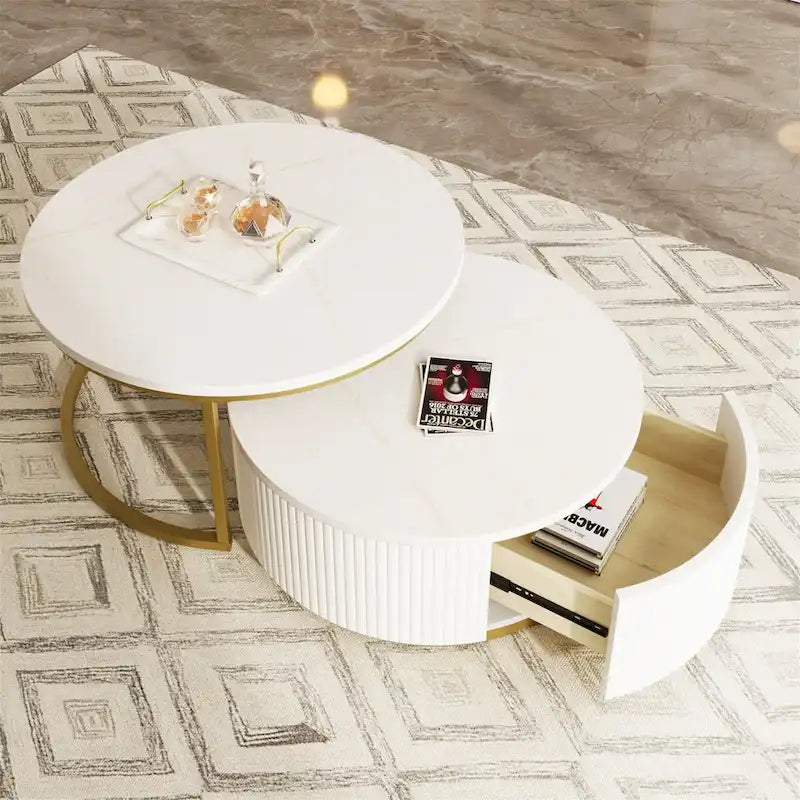 Table basse gigogne ronde moderne avec tiroir (Lot de 2) par Harper&Bright Designs