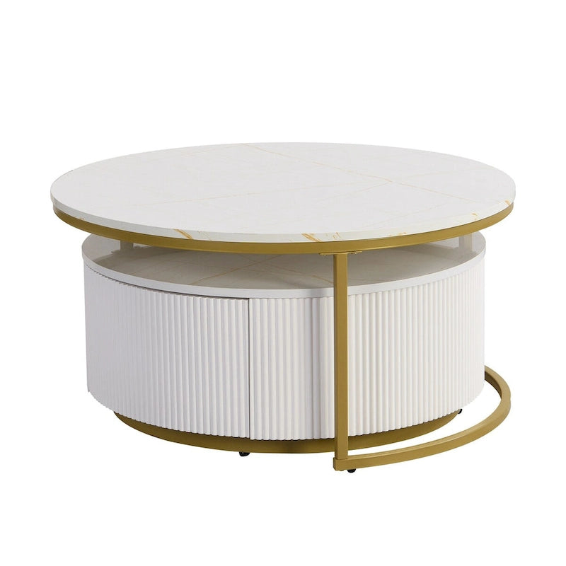 Table basse gigogne ronde moderne avec tiroir (Lot de 2) par Harper&Bright Designs