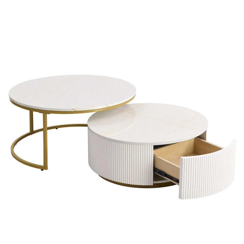 Table basse gigogne ronde moderne avec tiroir (Lot de 2) par Harper&Bright Designs