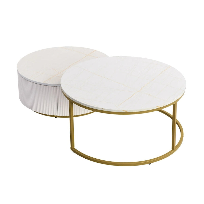 Table basse gigogne ronde moderne avec tiroir (Lot de 2) par Harper&Bright Designs