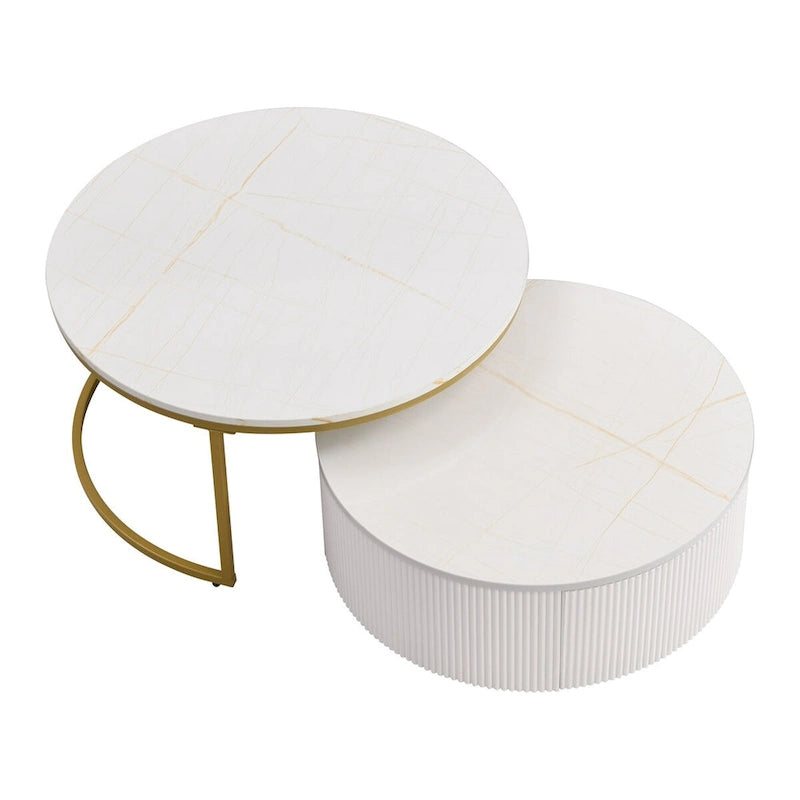 Table basse gigogne ronde moderne avec tiroir (Lot de 2) par Harper&Bright Designs