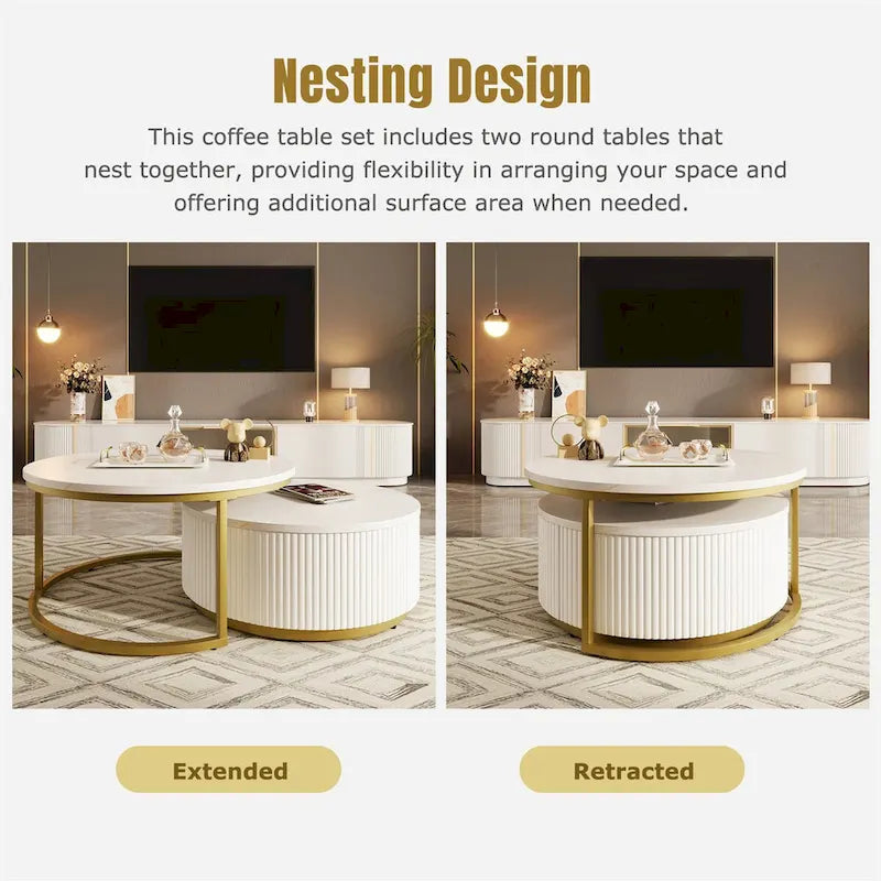 Table basse gigogne ronde moderne avec tiroir (Lot de 2) par Harper&Bright Designs