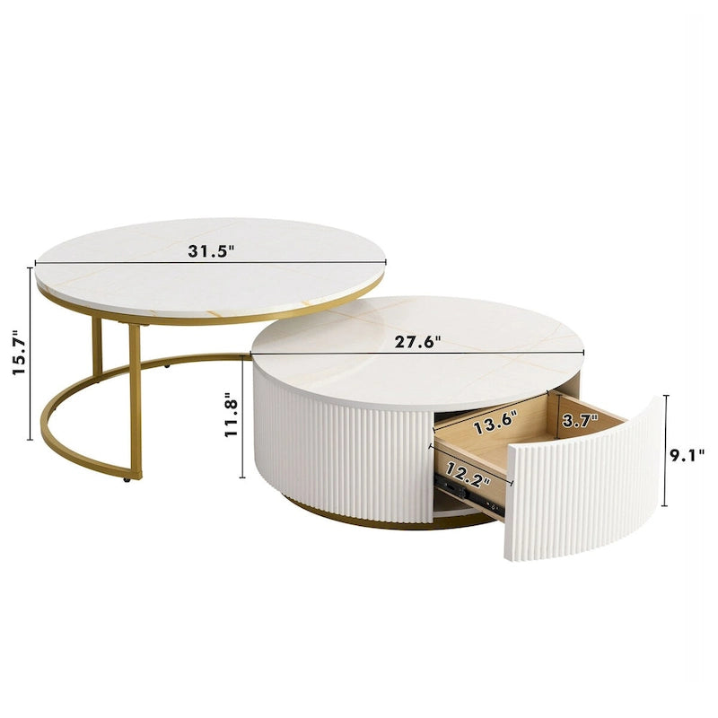 Table basse gigogne ronde moderne avec tiroir (Lot de 2) par Harper&Bright Designs