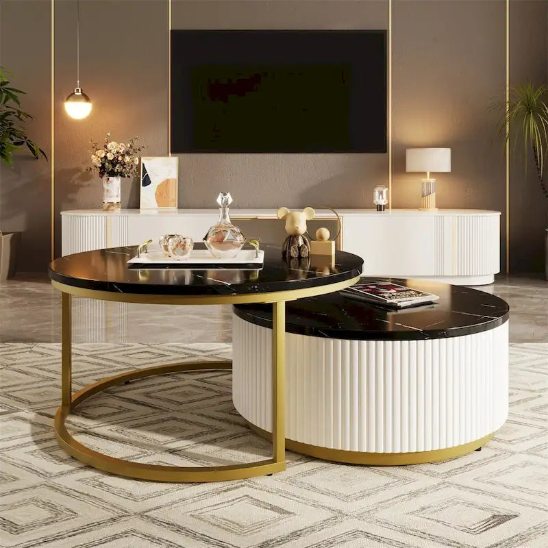 Table basse gigogne ronde moderne avec tiroir (Lot de 2) par Harper&Bright Designs