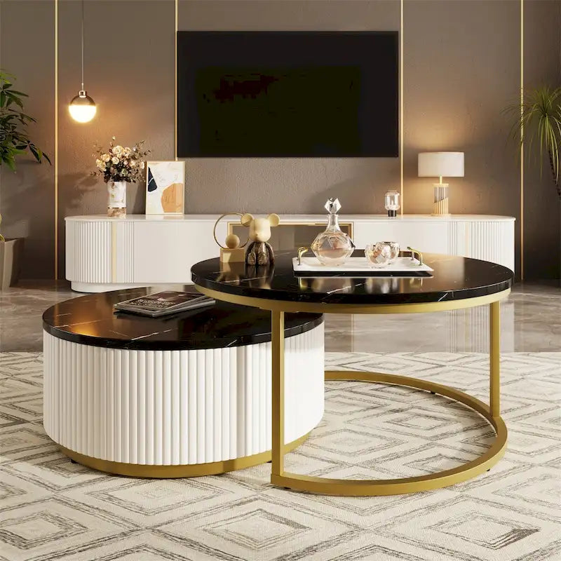 Table basse gigogne ronde moderne avec tiroir (Lot de 2) par Harper&Bright Designs