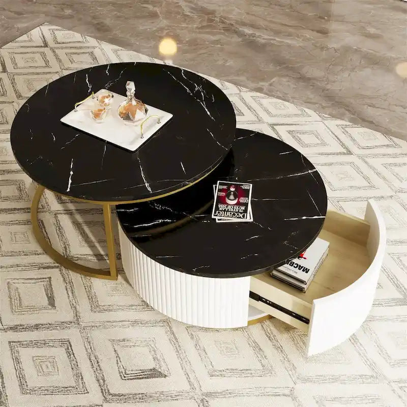 Table basse gigogne ronde moderne avec tiroir (Lot de 2) par Harper&Bright Designs