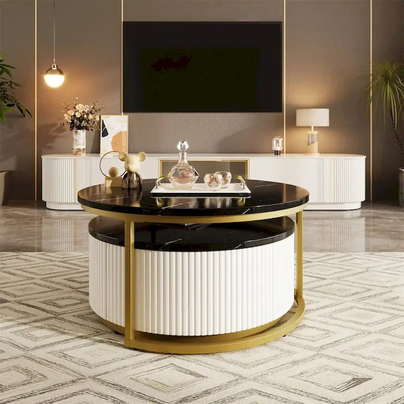 Table basse gigogne ronde moderne avec tiroir (Lot de 2) par Harper&Bright Designs
