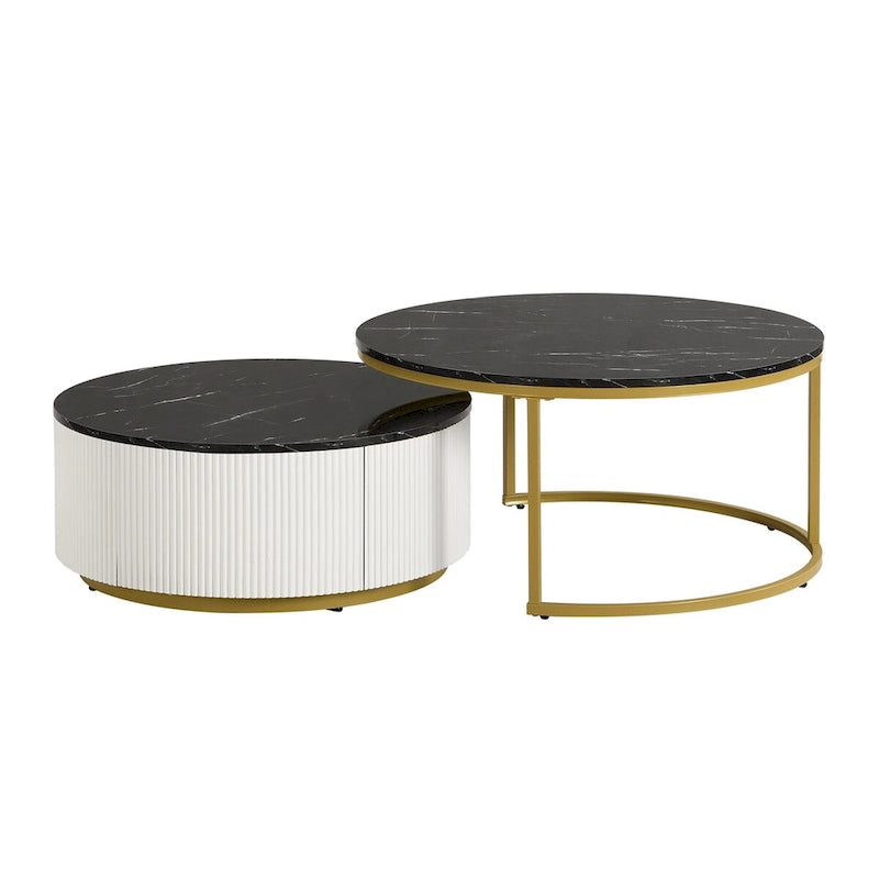 Table basse gigogne ronde moderne avec tiroir (Lot de 2) par Harper&Bright Designs