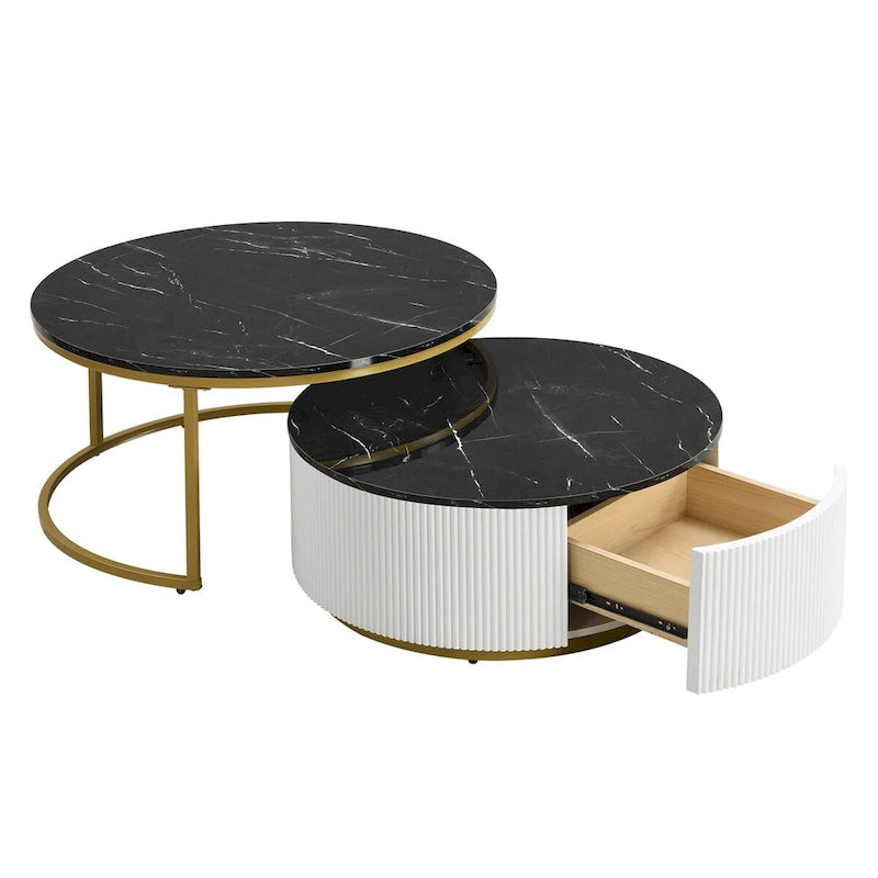 Table basse gigogne ronde moderne avec tiroir (Lot de 2) par Harper&Bright Designs