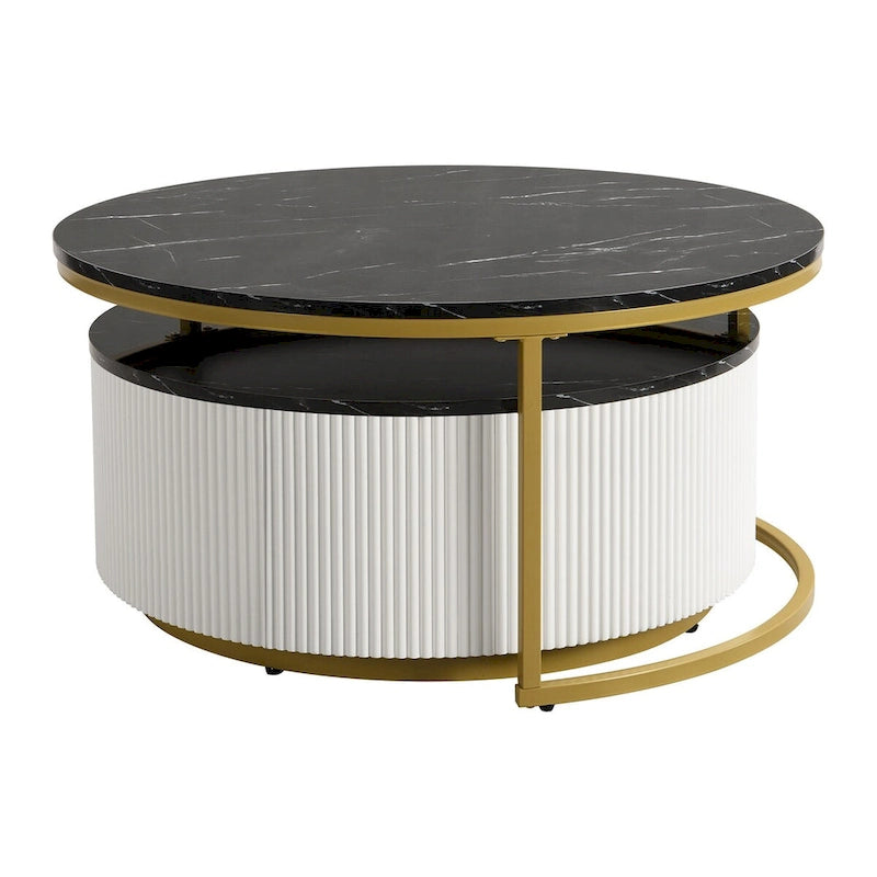 Table basse gigogne ronde moderne avec tiroir (Lot de 2) par Harper&Bright Designs