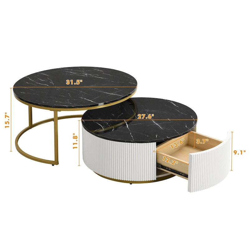 Table basse gigogne ronde moderne avec tiroir (Lot de 2) par Harper&Bright Designs