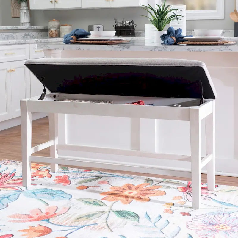 Banc de salle à manger McKee blanc rembourré avec rangement