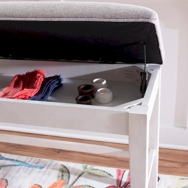 Banc de salle à manger McKee blanc rembourré avec rangement