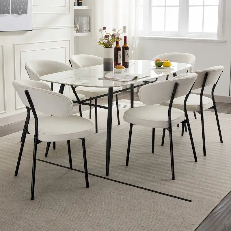 Chaises de salle à manger XINMICS avec dossier incurvé, chaises de salle à manger modernes en tissu bouclé, lot de 2/4/6