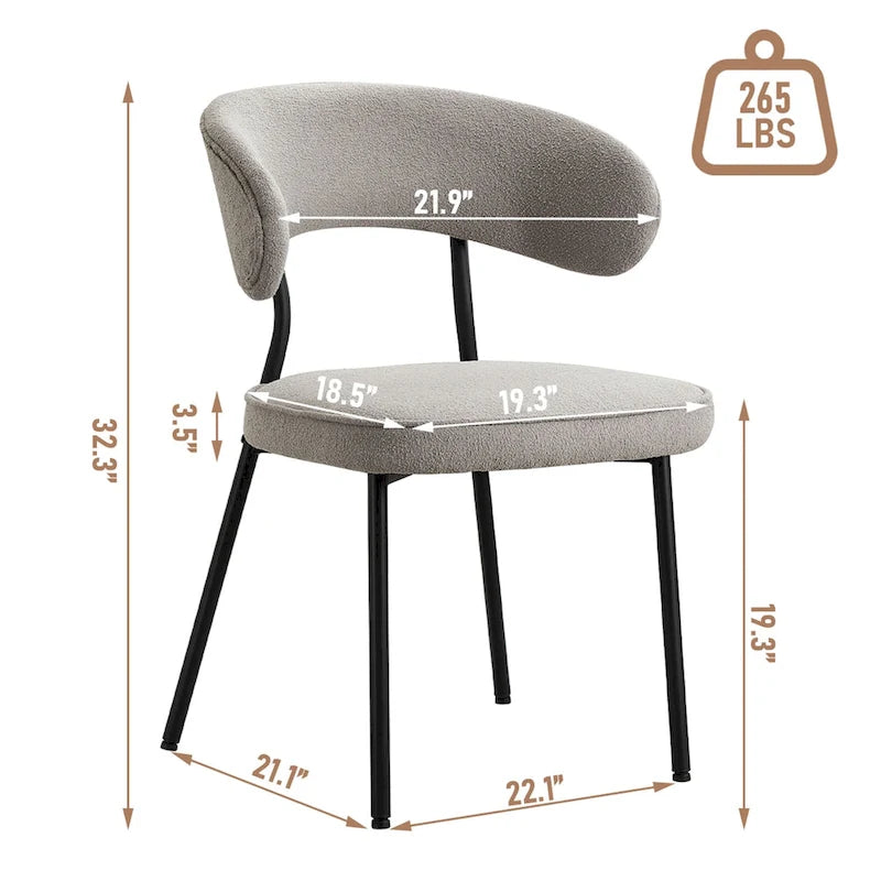 Chaises de salle à manger XINMICS avec dossier incurvé, chaises de salle à manger modernes en tissu bouclé, lot de 2/4/6