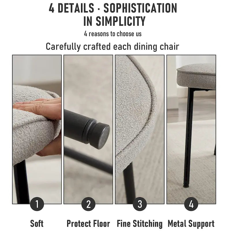 Chaises de salle à manger XINMICS avec dossier incurvé, chaises de salle à manger modernes en tissu bouclé, lot de 2/4/6