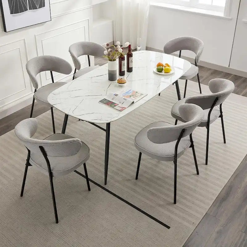 Chaises de salle à manger XINMICS avec dossier incurvé, chaises de salle à manger modernes en tissu bouclé, lot de 2/4/6