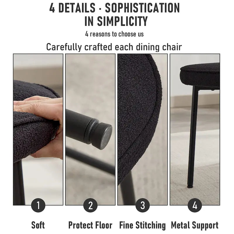 Chaises de salle à manger XINMICS avec dossier incurvé, chaises de salle à manger modernes en tissu bouclé, lot de 2/4/6