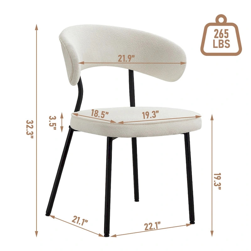 Chaises de salle à manger XINMICS avec dossier incurvé, chaises de salle à manger modernes en tissu bouclé, lot de 2/4/6