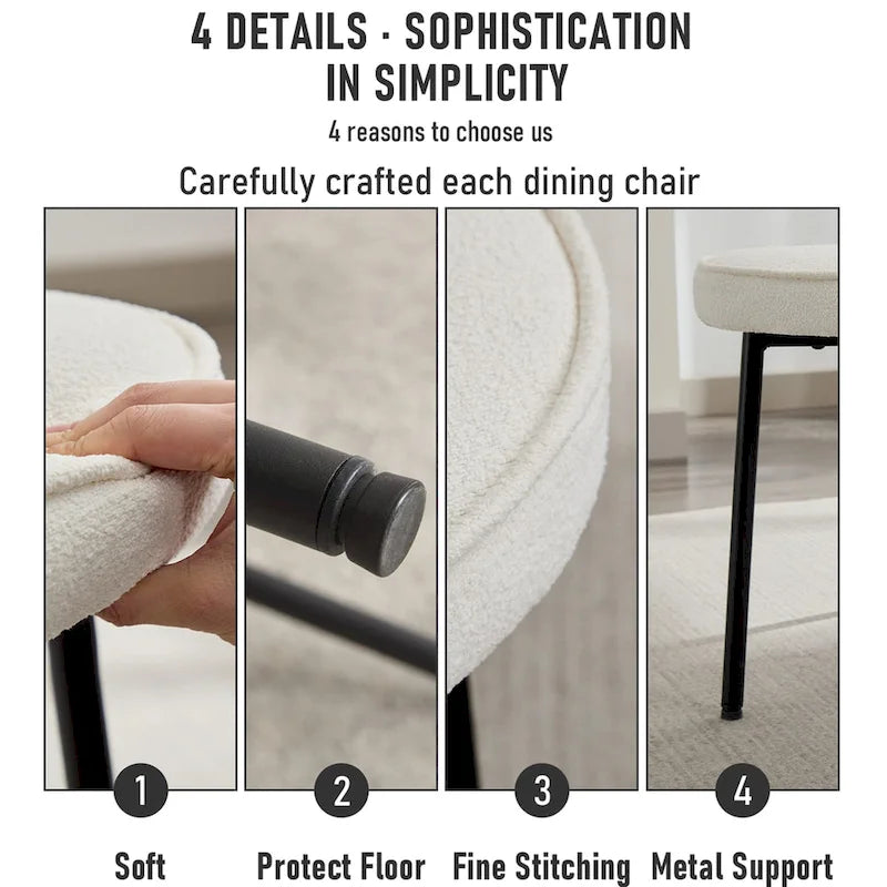 Chaises de salle à manger XINMICS avec dossier incurvé, chaises de salle à manger modernes en tissu bouclé, lot de 2/4/6