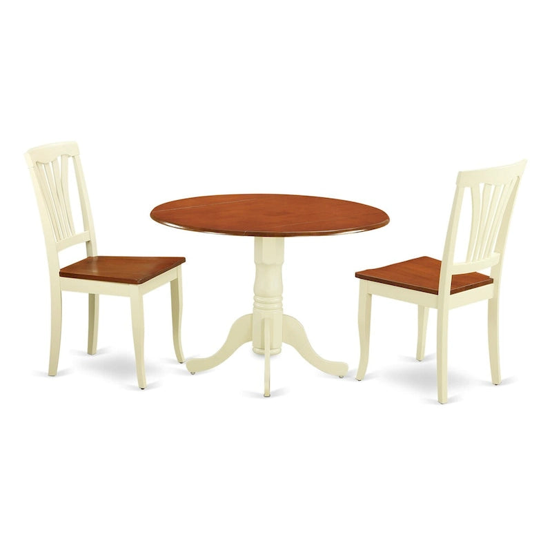 East West Furniture Ensemble de salle à manger 3 pièces comprenant une table de salle à manger ronde et 2 chaises en bois, coloris Buttermilk et Cherry