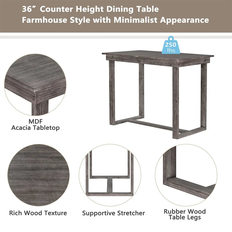 Ensemble table et chaises de salle à manger Merax Farmhouse 5 pièces hauteur comptoir