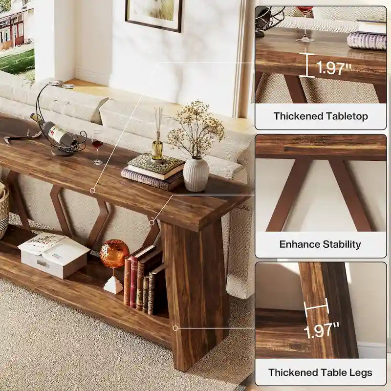 Table console de canapé de 180 cm avec rangement pour entrée et salon