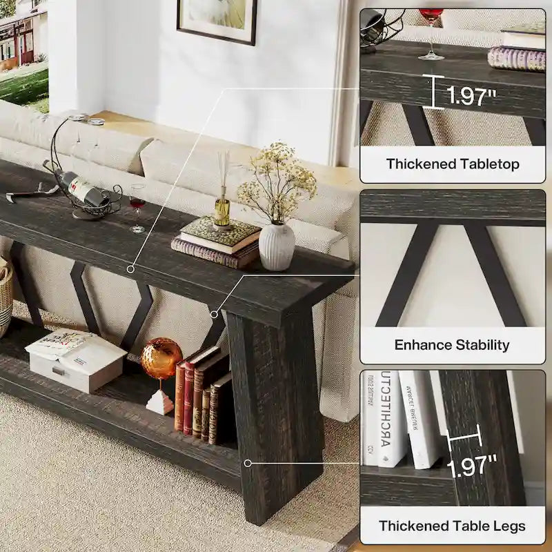 Table console de canapé de 180 cm avec rangement pour entrée et salon