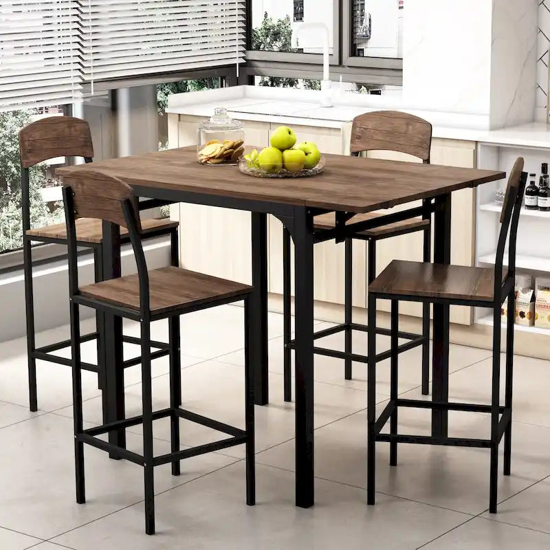 Ensemble de salle à manger 5 pièces en hauteur de comptoir avec rallonge et 4 chaises de salle à manger, style ferme