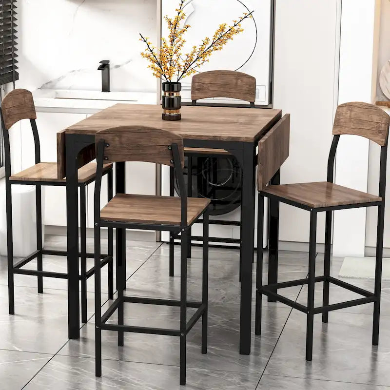 Ensemble de salle à manger 5 pièces en hauteur de comptoir avec rallonge et 4 chaises de salle à manger, style ferme