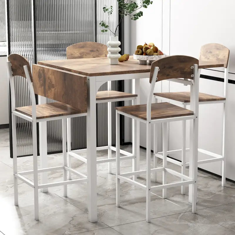 Ensemble de salle à manger 5 pièces en hauteur de comptoir avec rallonge et 4 chaises de salle à manger, style ferme