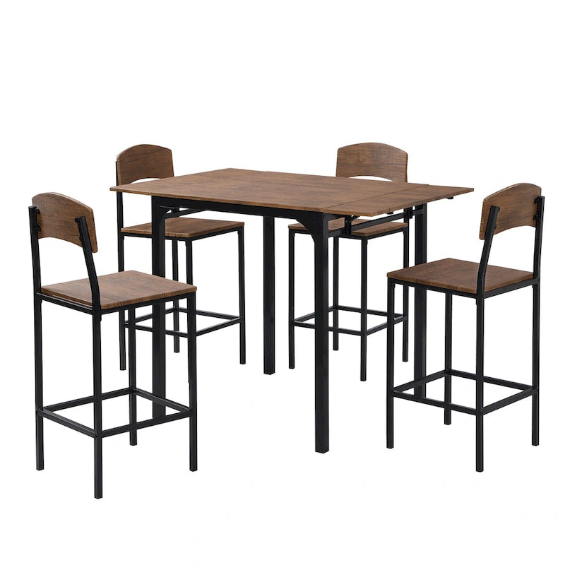 Ensemble de salle à manger 5 pièces en hauteur de comptoir avec rallonge et 4 chaises de salle à manger, style ferme