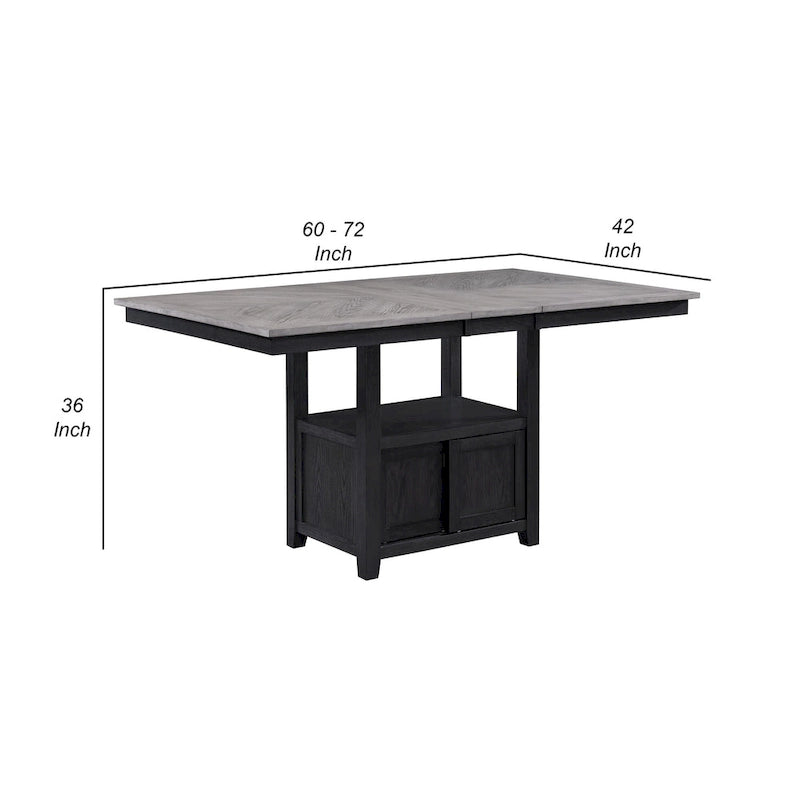 Table à hauteur de comptoir extensible Patricia de 152 à 183 cm, gris clair, noir