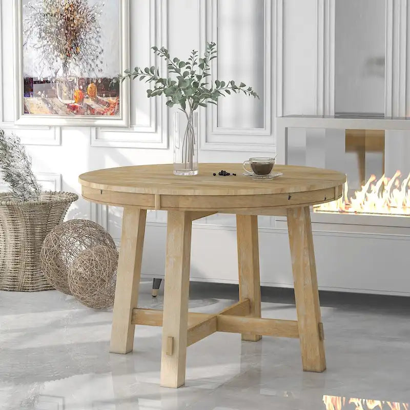 Table de salle à manger ronde extensible de style ferme avec 16 rallonges en bois