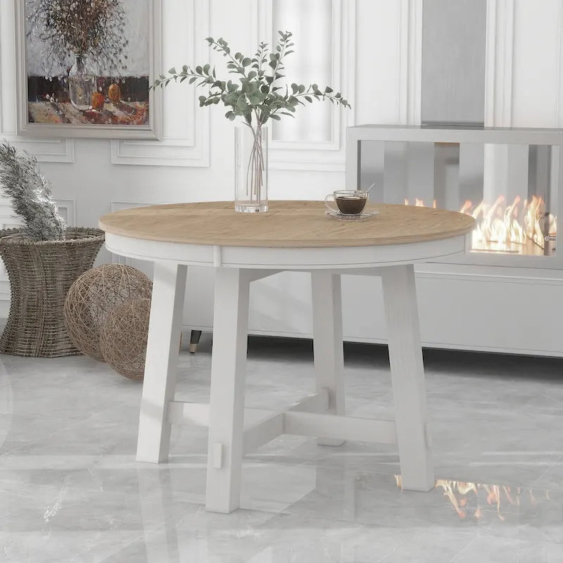 Table de salle à manger ronde extensible de style ferme avec 16 rallonges en bois