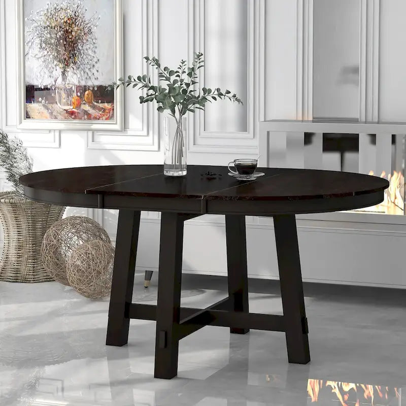 Table de salle à manger ronde extensible de style ferme avec 16 rallonges en bois