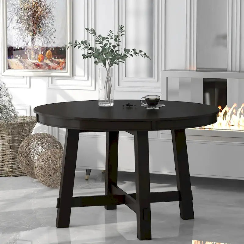 Table de salle à manger ronde extensible de style ferme avec 16 rallonges en bois