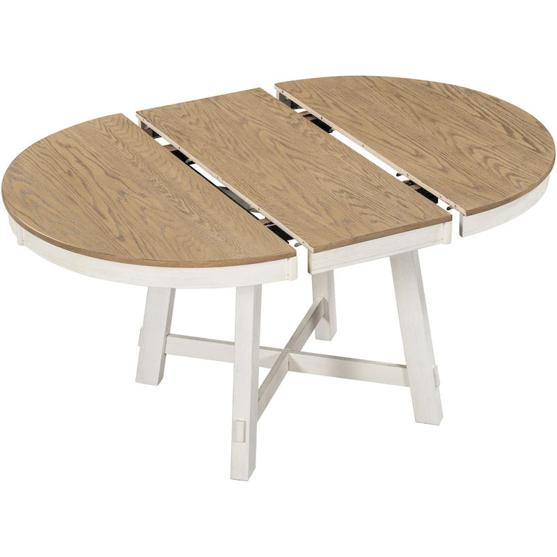 Table de salle à manger ronde extensible de style ferme avec 16 rallonges en bois