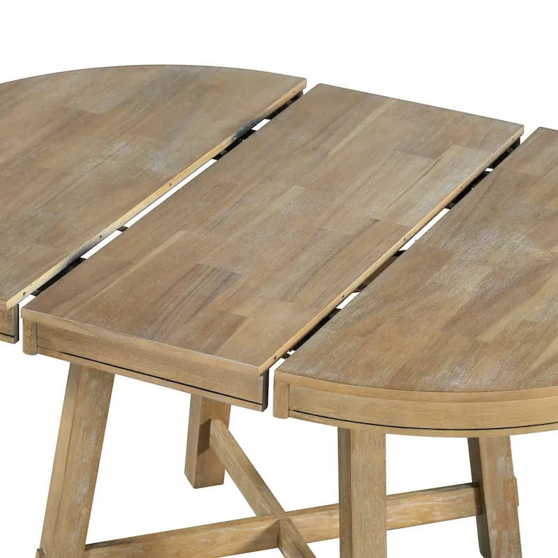 Table de salle à manger ronde extensible de style ferme avec 16 rallonges en bois