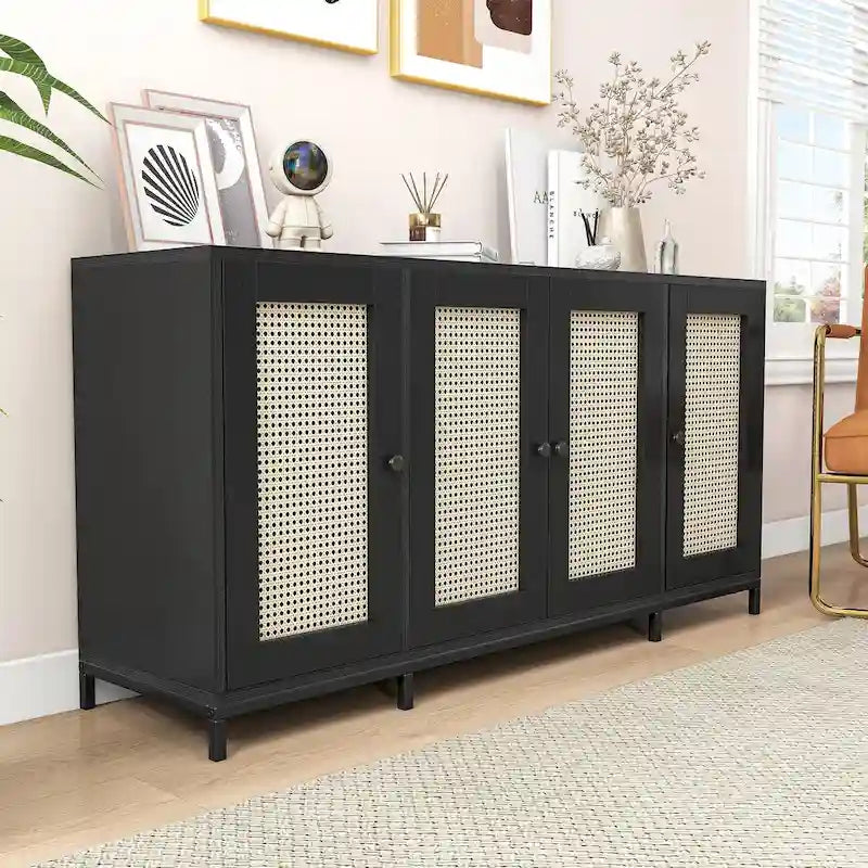 Buffet en bois de 150 cm de large à 4 portes avec étagères - 150 cm