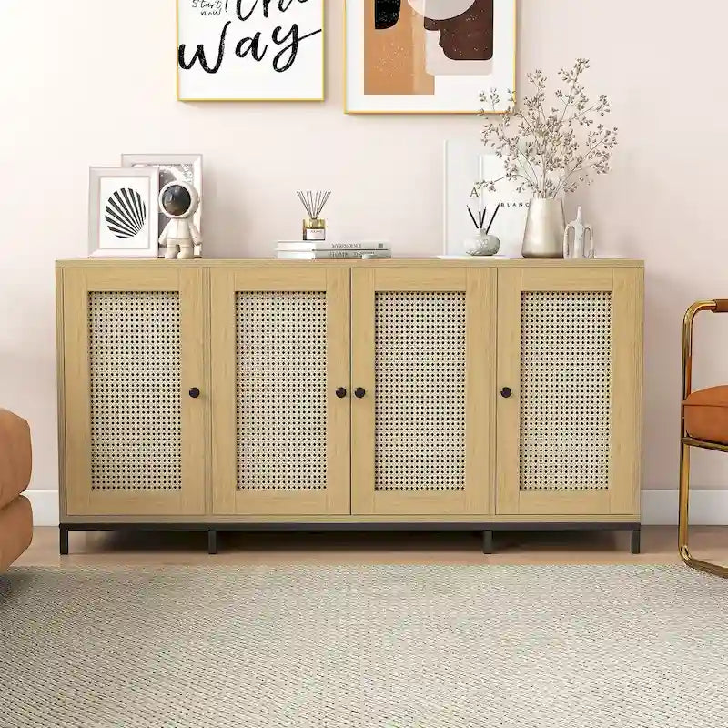 Buffet en bois de 150 cm de large à 4 portes avec étagères - 150 cm