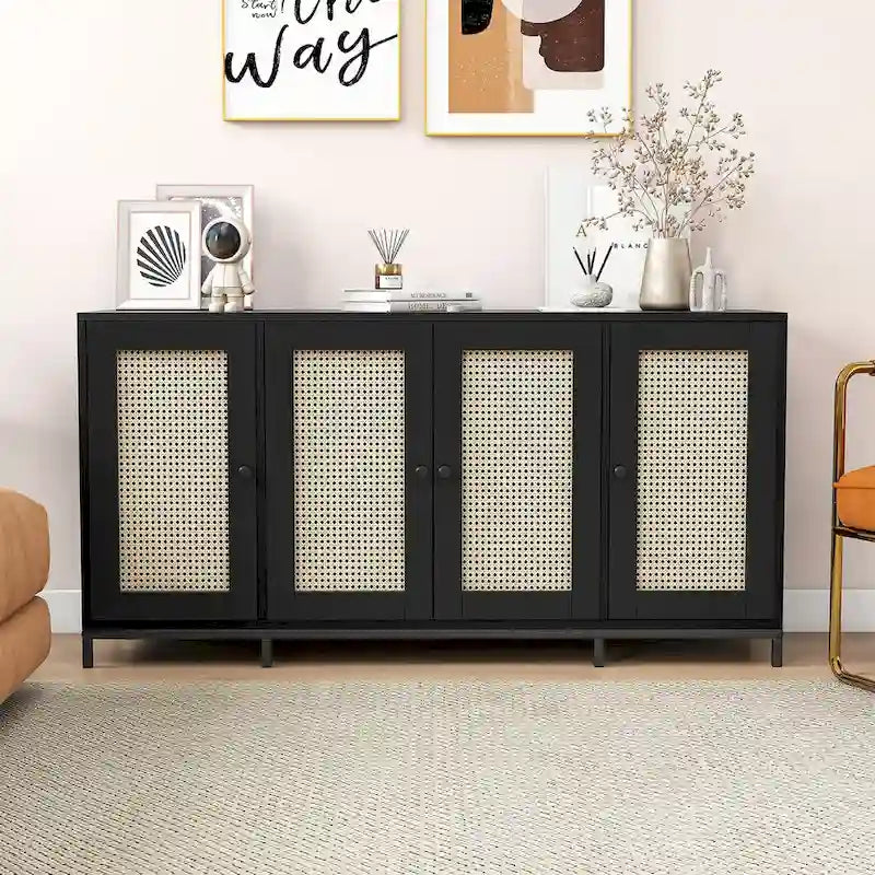 Buffet en bois de 150 cm de large à 4 portes avec étagères - 150 cm