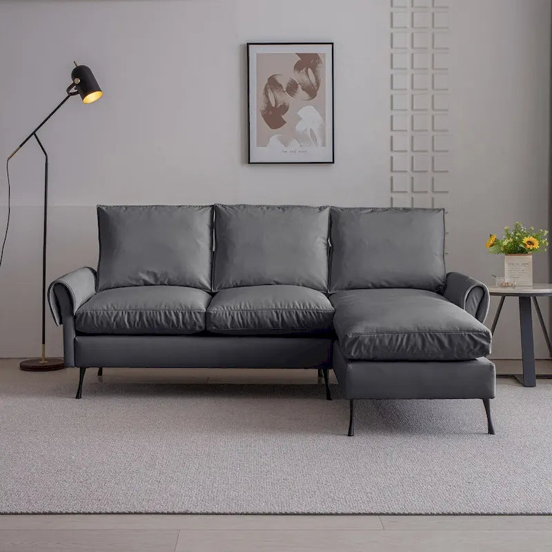 Modern Faux Leather L-Shaped Sofa with Reversible Chaise Lounge
