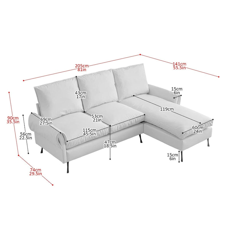 Canapé d'angle moderne en similicuir avec méridienne réversible