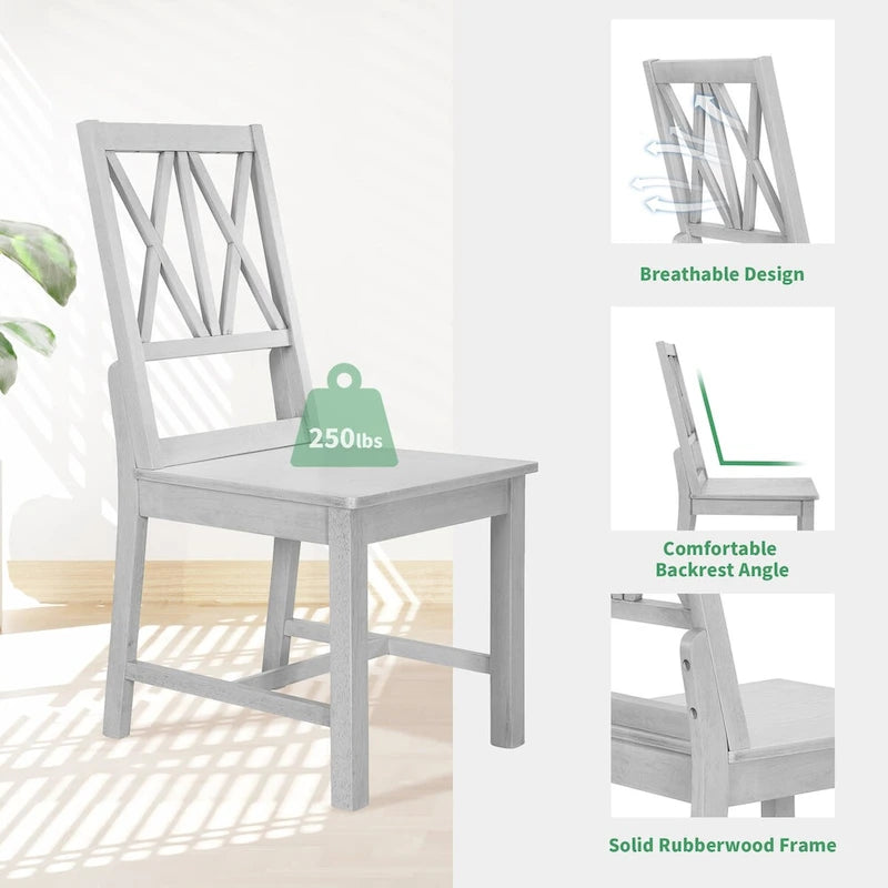 Ensemble de table à manger extensible rustique 5 pièces - Table ronde à tréteaux et 4 chaises de salle à manger à dossier croisé pour cuisine, salle à manger, gris