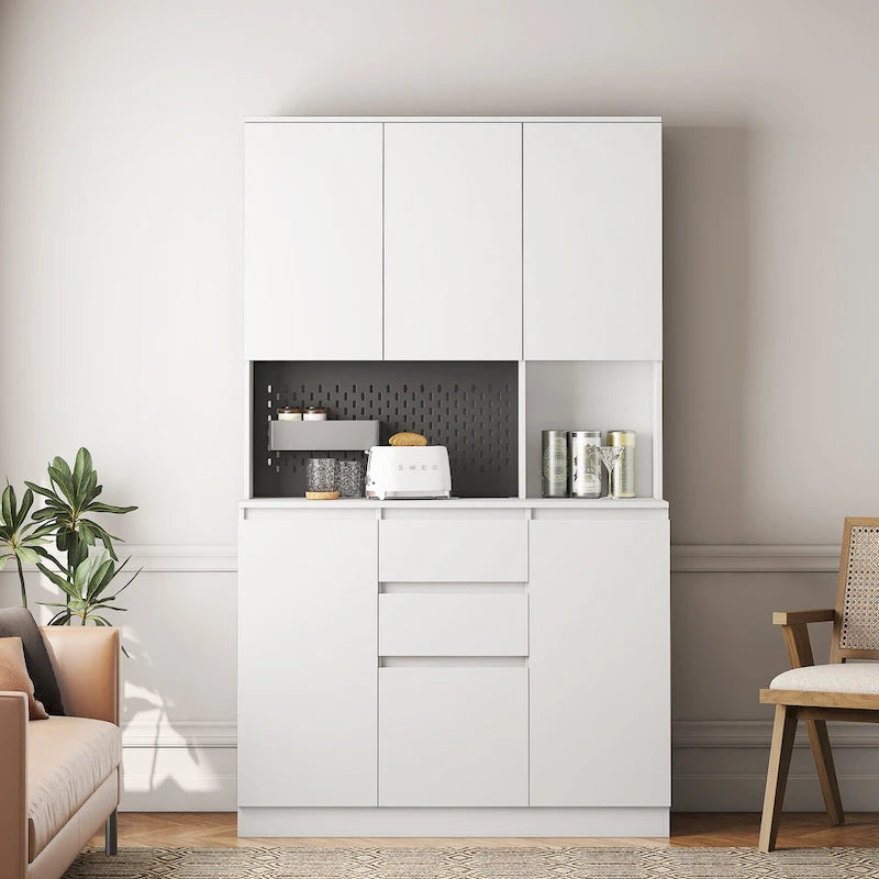 74Kitchen Pantry Cabinet with Charging Station,Freestanding Buffet Cupboards Sideboard with Drawer,with Microwave Stand
