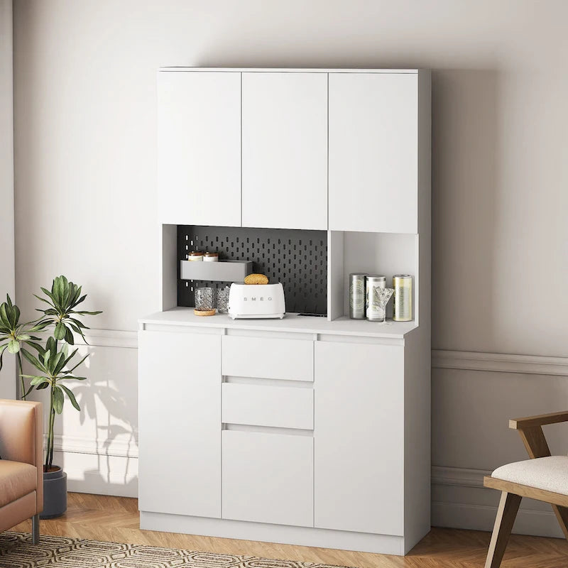 Meuble de cuisine avec station de recharge, buffet autoportant avec tiroir, avec support pour micro-ondes